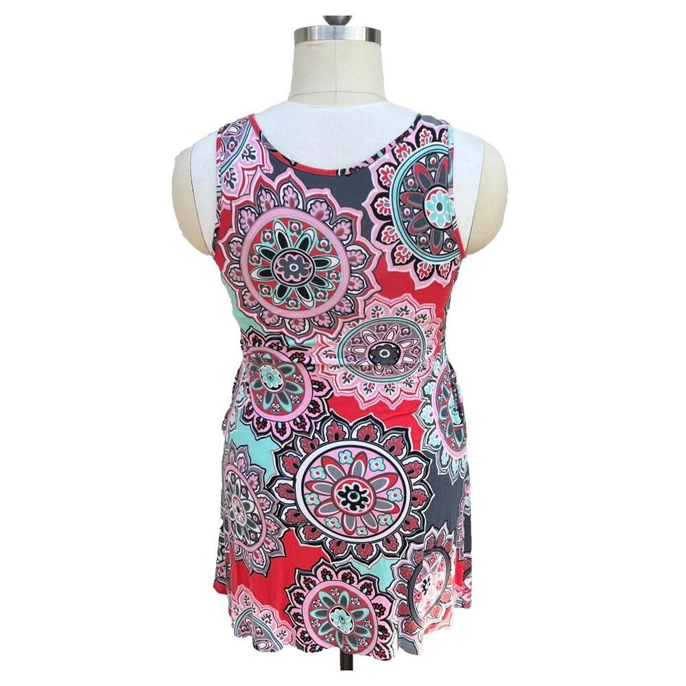 Bishuige - Women's L Dress Sleeveless 60's Mandala Retro Print Spandex Shift - Picture 6 of 8